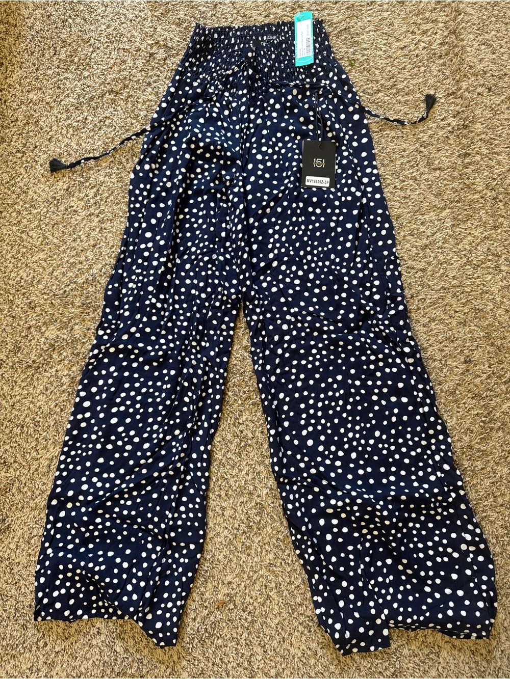one 5 one Navy and White Polka Dot Wide-Leg Pants